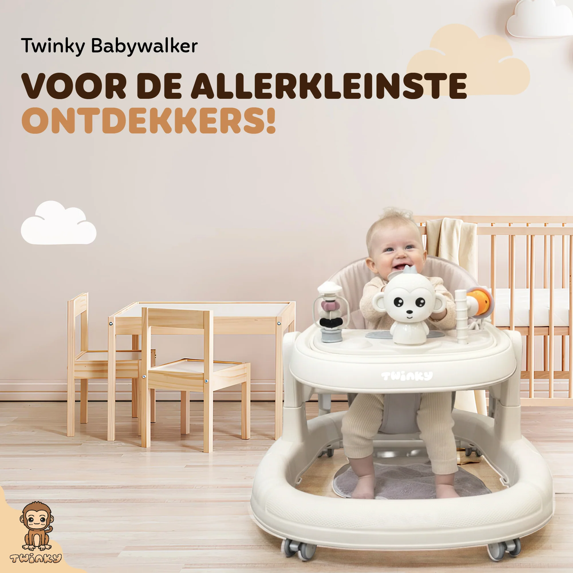 Twinky Babywalker GO - 2-in-1 Loopstoel & Loopwagen - Cream - Image 12
