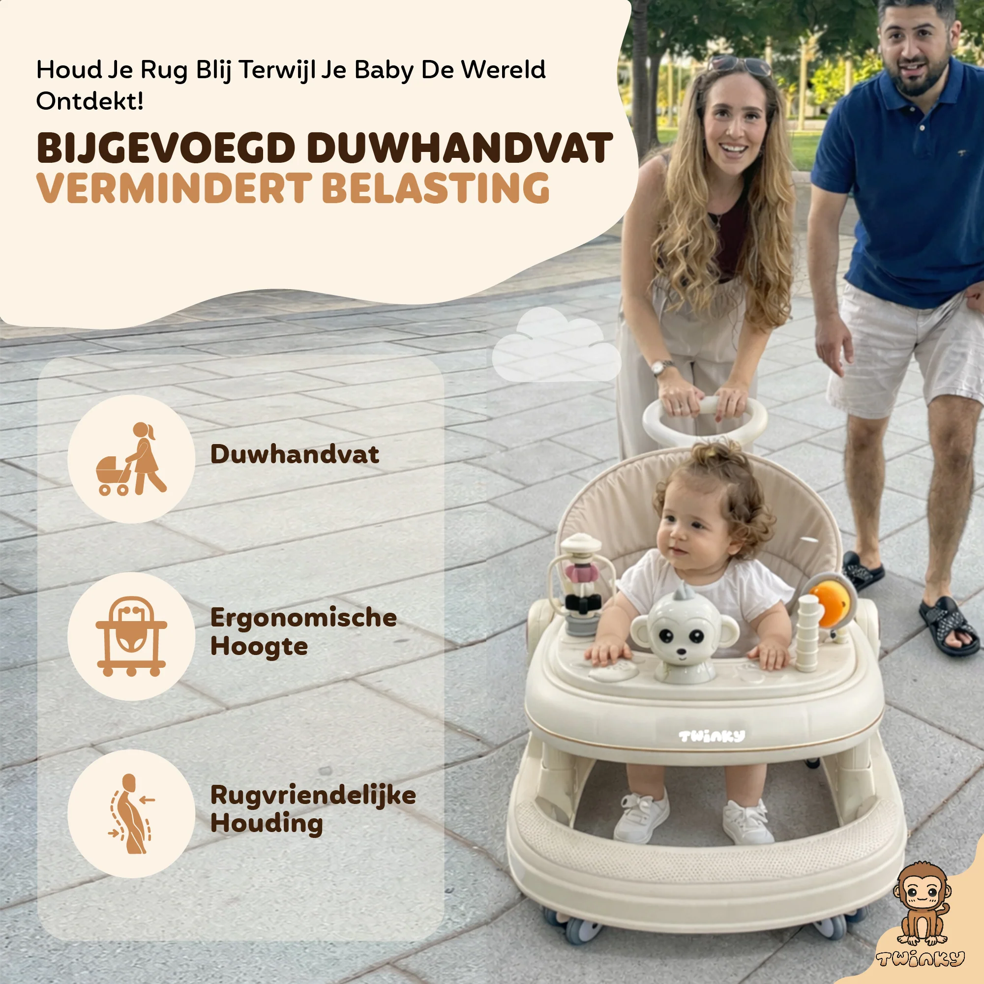 Twinky Babywalker GO - 2-in-1 Loopstoel & Loopwagen - Cream - Image 5