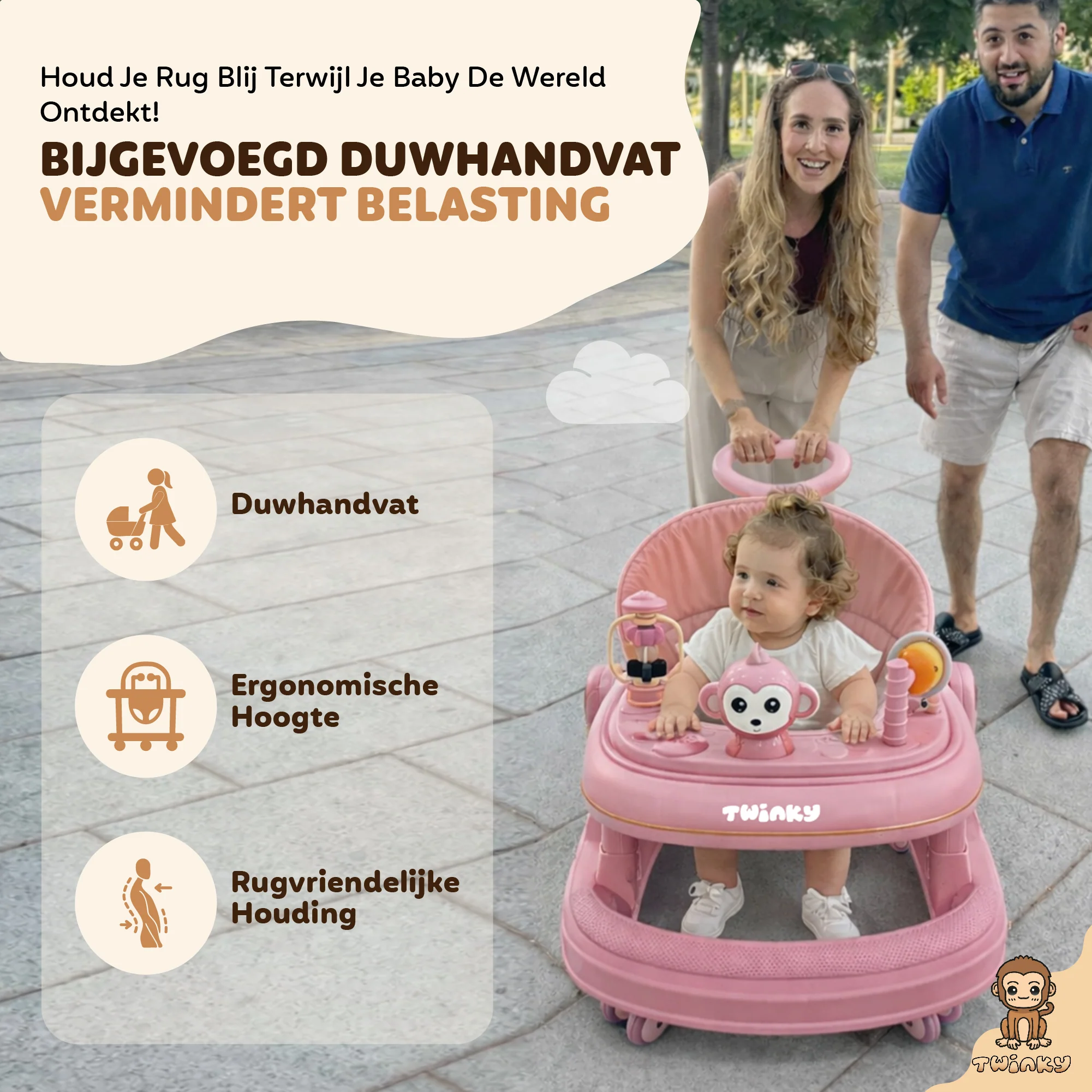 Twinky Babywalker GO - 2-in-1 Loopstoel & Loopwagen - Pink - Image 10