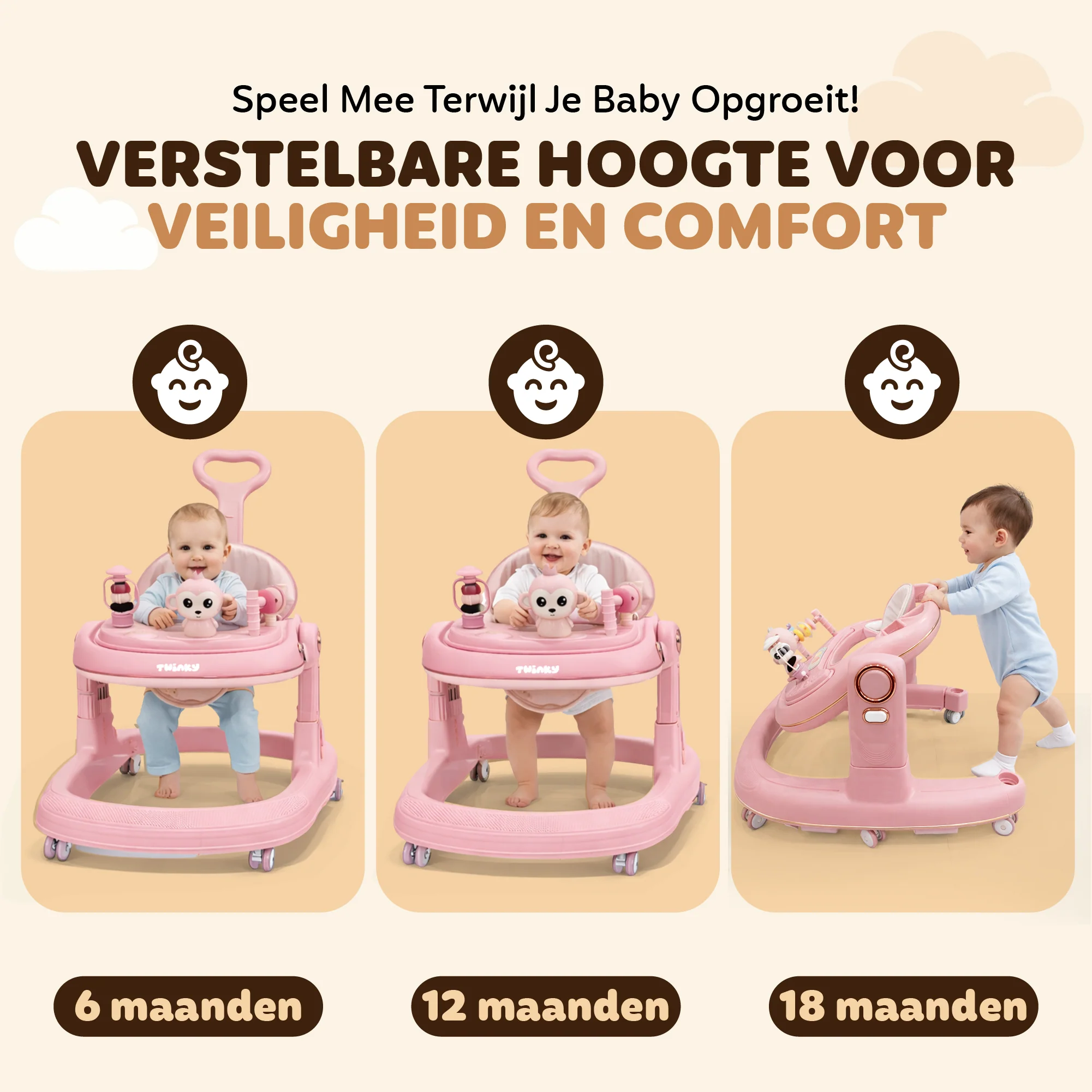Twinky Babywalker GO - 2-in-1 Loopstoel & Loopwagen - Pink - Image 4
