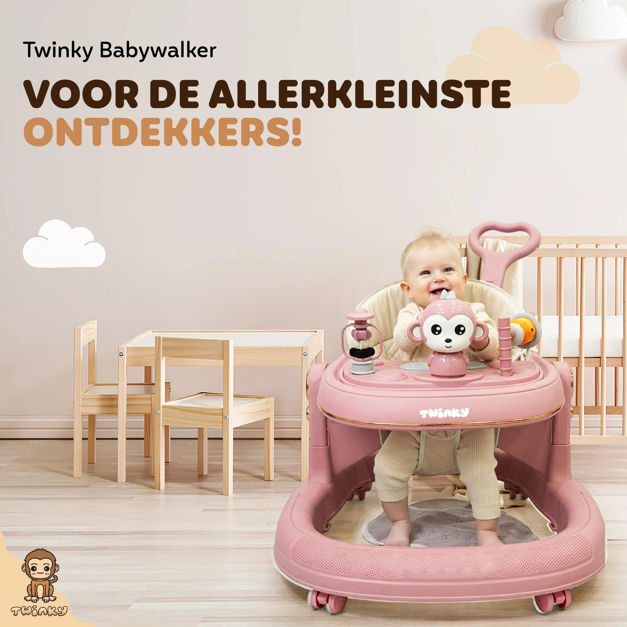 Twinky Babywalker GO - 2-in-1 Loopstoel & Loopwagen - Pink - Image 8