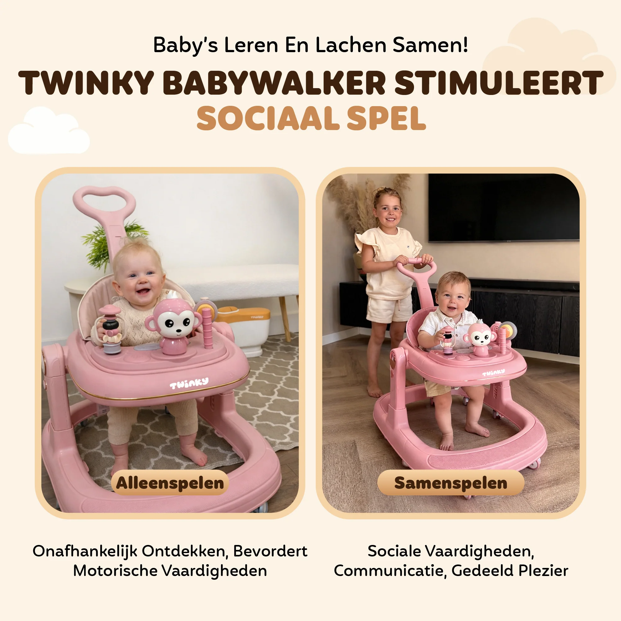 Twinky Babywalker GO - 2-in-1 Loopstoel & Loopwagen - Pink - Image 9