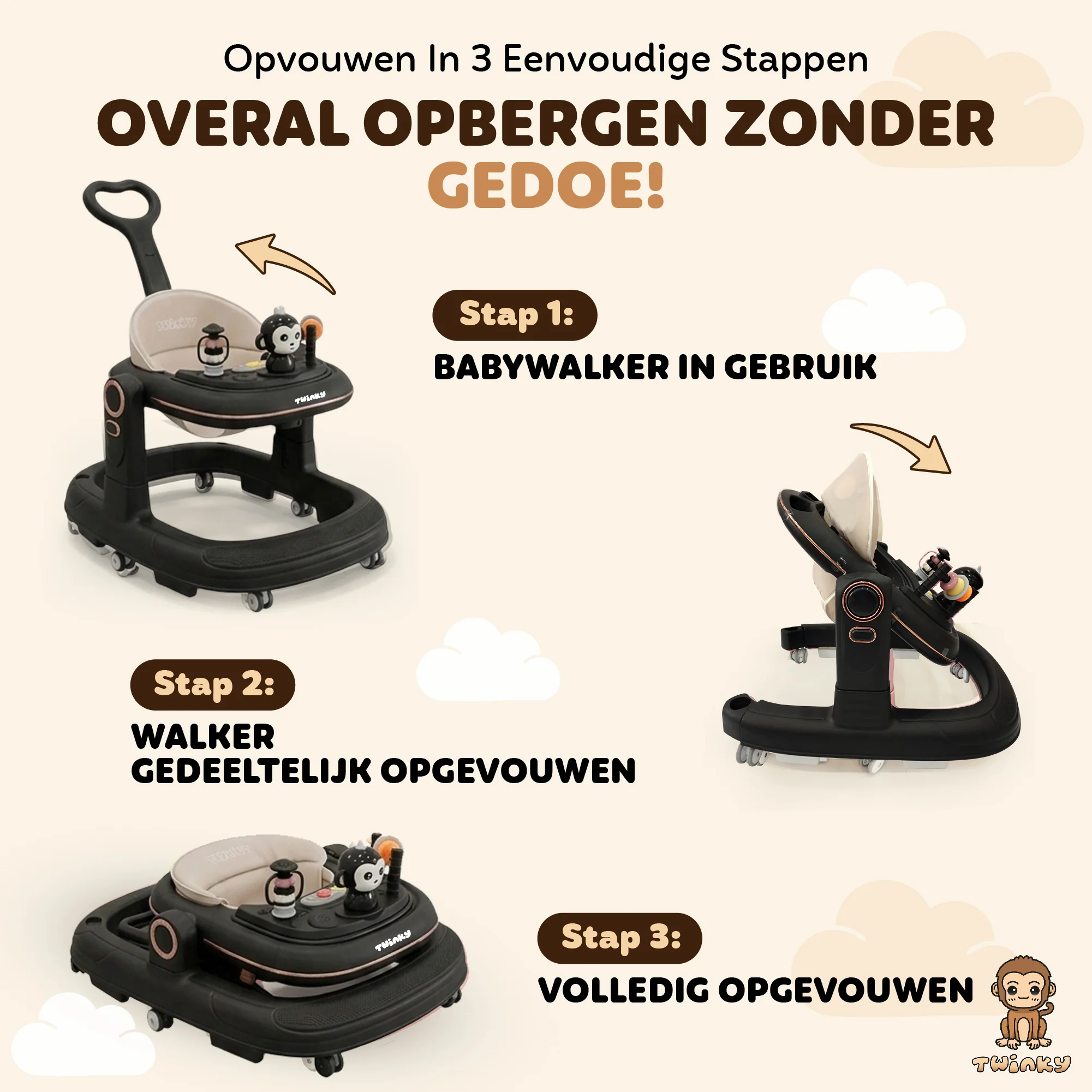 Twinky Babywalker GO - 2-in-1 Loopstoel & Loopwagen - Black - Image 9